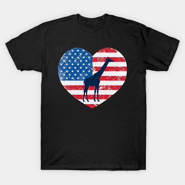 American Flag Heart Love Giraffe Usa Patriotic 4Th Of July T-Shirt by JaroszkowskaAnnass